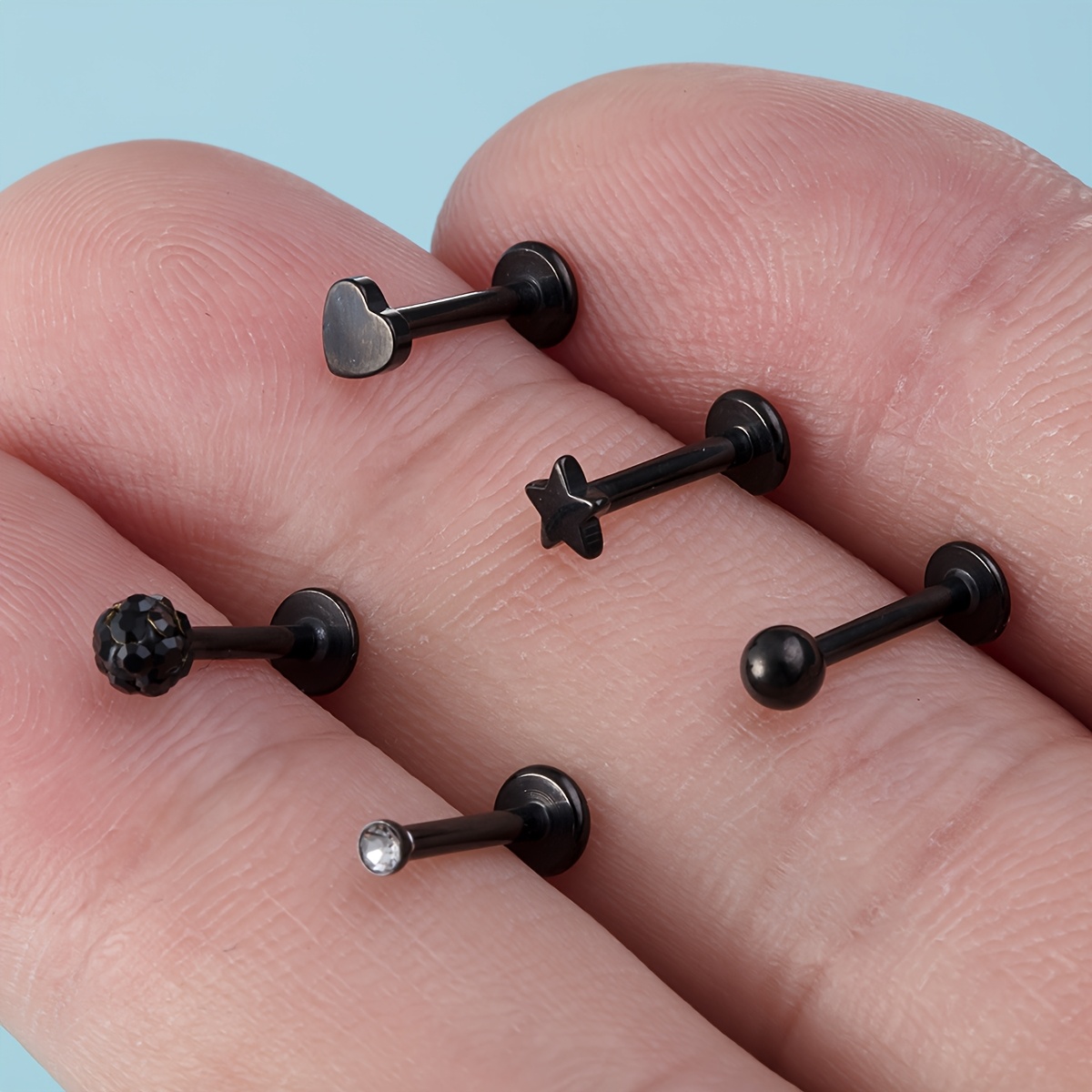 TEMU 5/10 pièces Stud de Piercing Lèvre Cœur Étoile Acier Inoxydable Labret Cartilage Daith Hélix Tragus Bijou de Piercing 16 Gauge