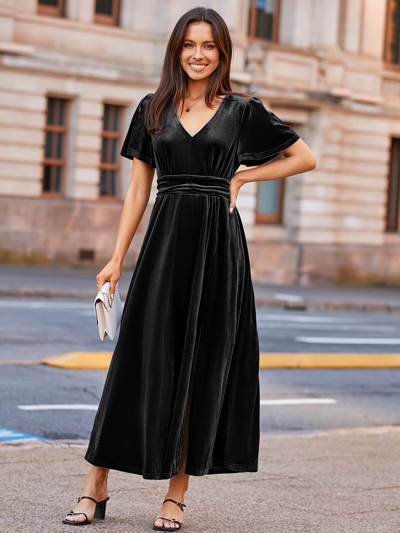 formal velvet dress long Classic Evening Dresses Velvet Long Sleeve Off Shoulder Maxi Dresses main image 1