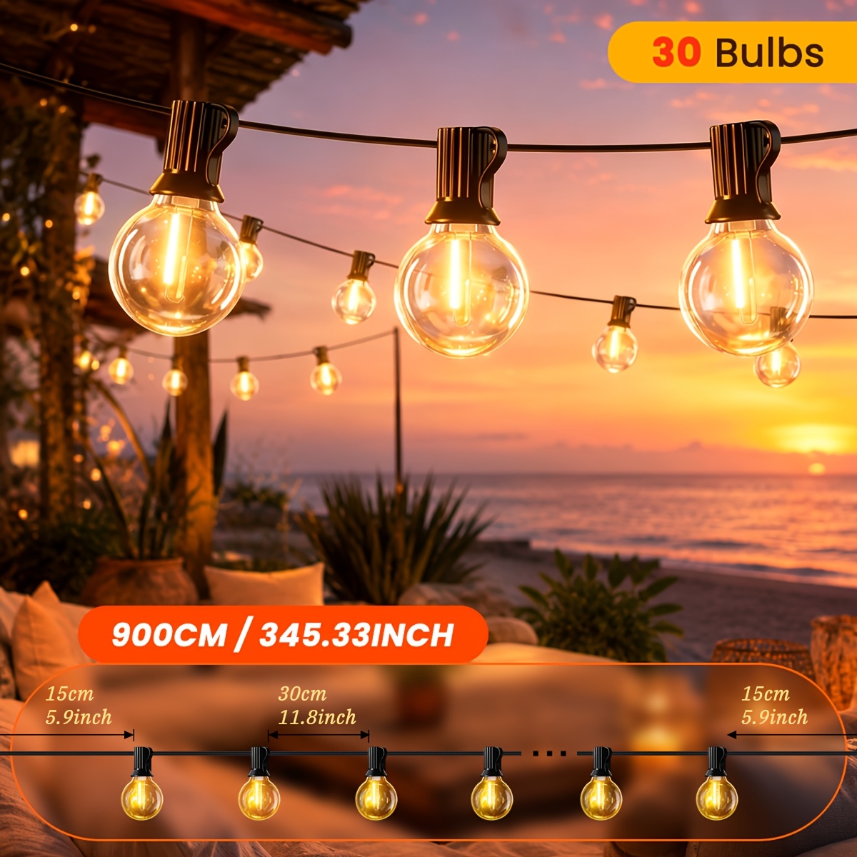 5m/9m/30m String Light Indoor Lighting, Ip44 Shatterproof Bulbs Warm White Outdoor Fairy Led Lamps For Balcony Wedding Party