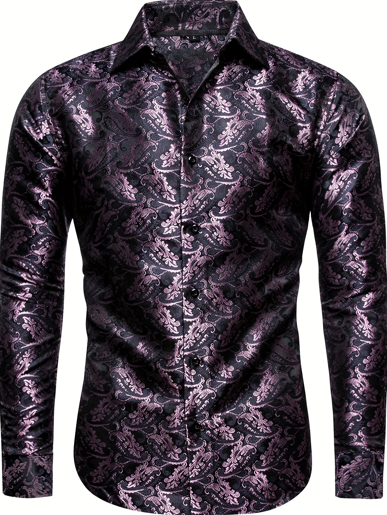 mens purple paisley floral print dress shirt long sleeve - Temu