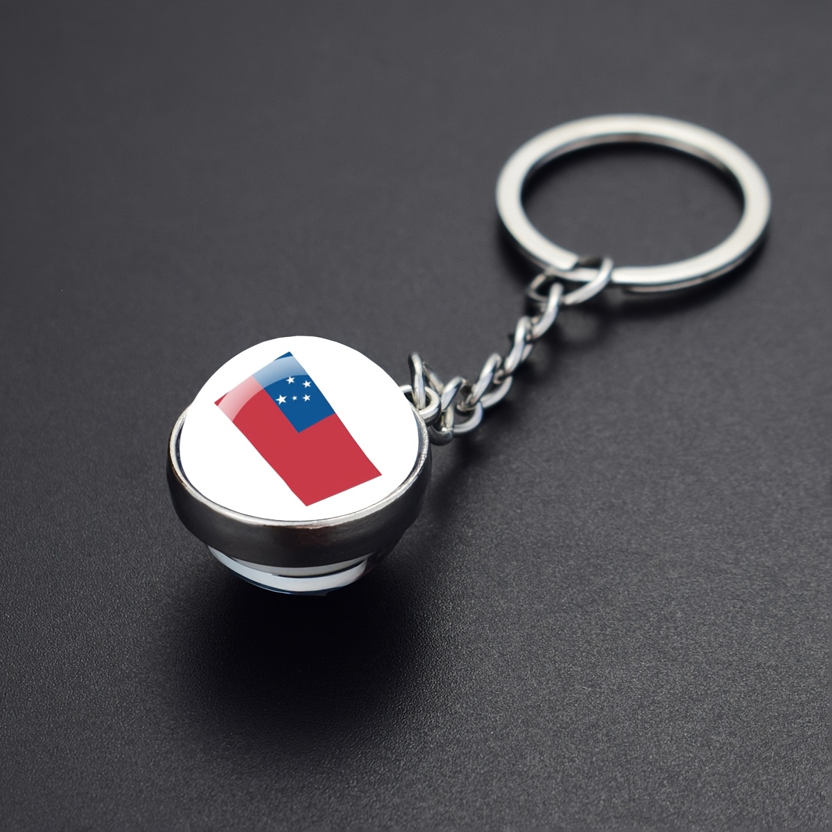 TEMU 1pc Samoa Flag Double Sided Glass Ball Keychain Car Keyring Souvenir Gift For Men And Travelers
