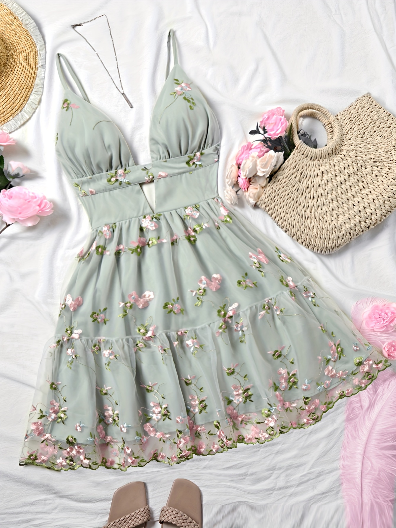 floral backless dress sold on Temu United States