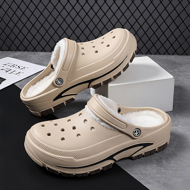TEMU Men's Fashionable Versatile Plush-lined Clogs, Comfortable Outdoor Sandals With Anti-slip, Warm, And Breathable Features