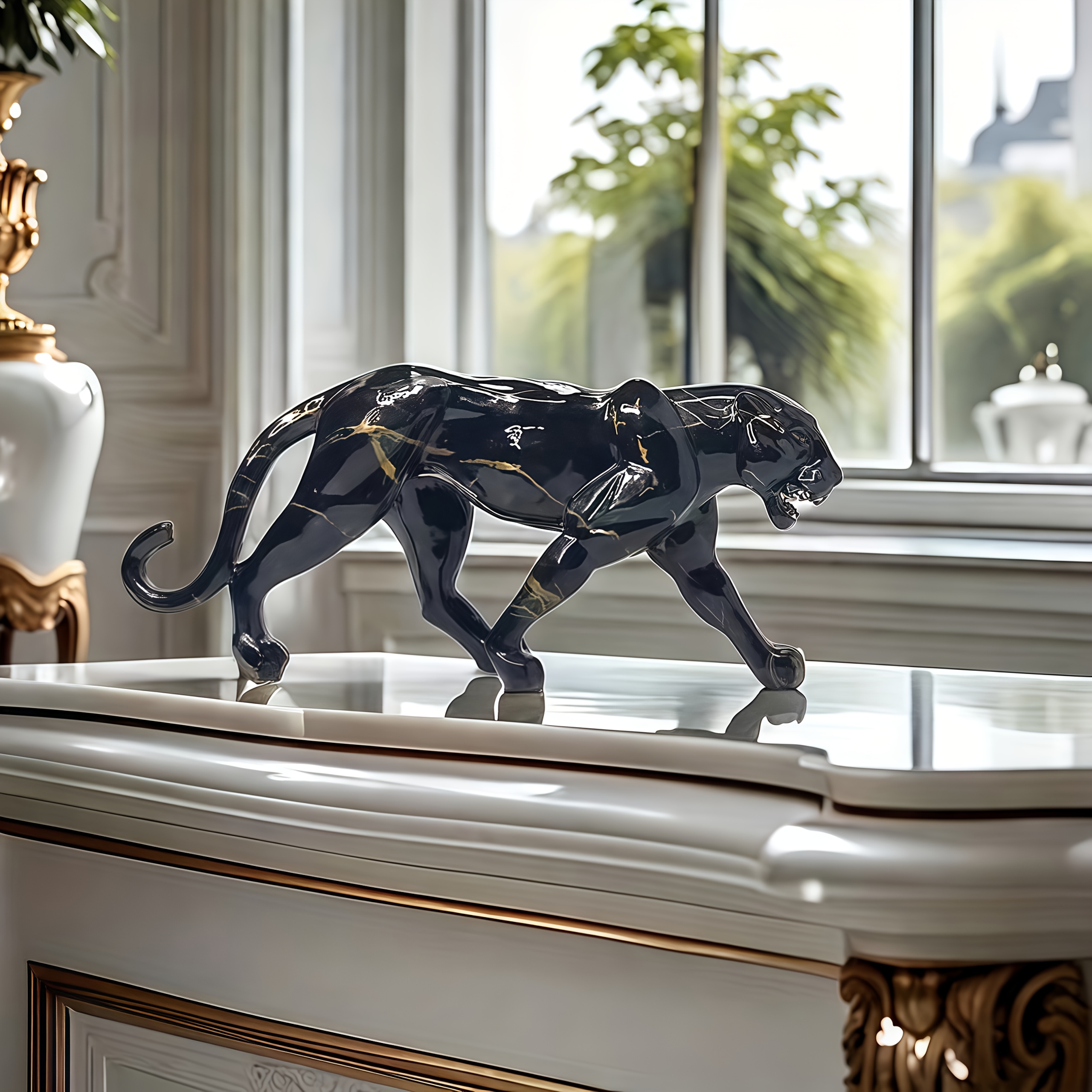 1 stuk Creatief Zwarte Panter Beeld - Artistiek Luipaardprint Beeld Geschikt voor Thuis- en Kantoordecoratie, Perfect voor in de Woonkamer, TV-meubel of Entree - Een Ideaal Cadeau voor Kerstmis, Nieuwjaar, Valentijnsdag