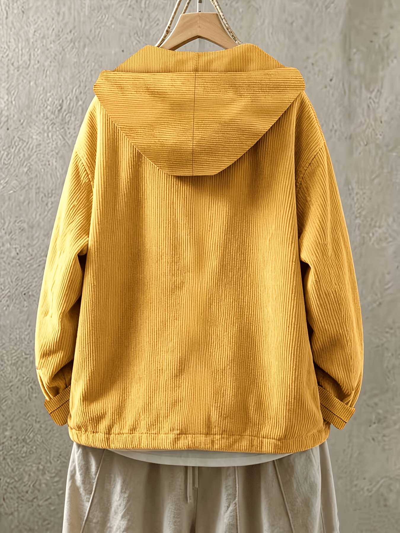 loose vintage textured corduroy hooded jacket