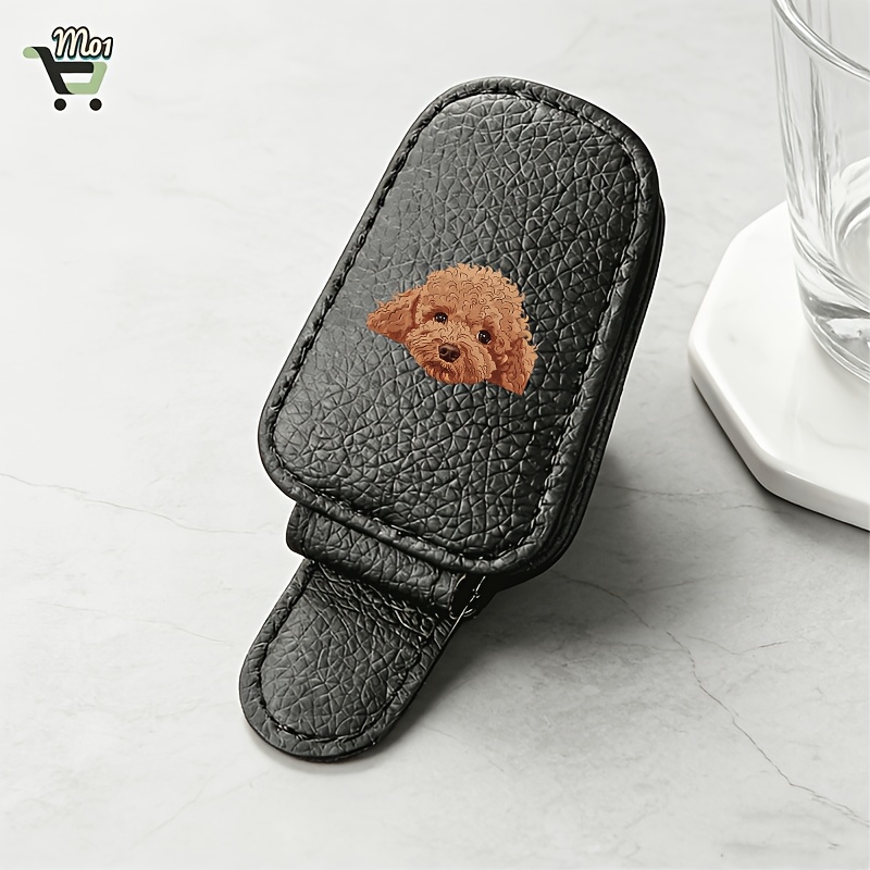 TEMU 1pc Cute Puppy Print Car Visor Fashion Glasses Hand Operation Multi Functional Car Glasses Holder Card Storage Clip Suitable For Various Car