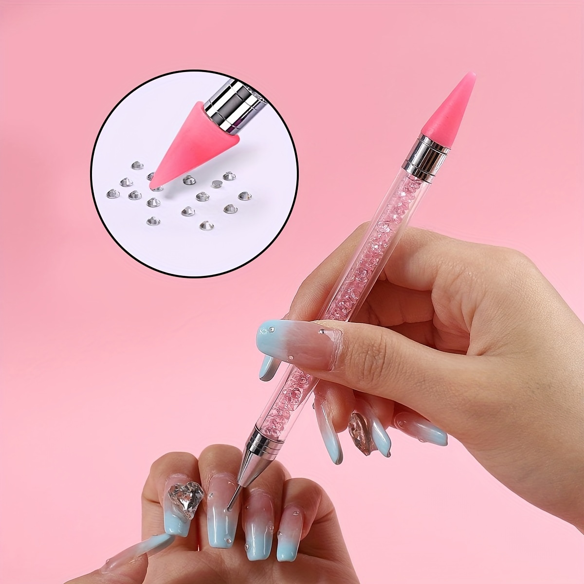 

1pc Dual-headed Acrylic Nail Art Pen - Crystal Rhinestone Dotting Tool, Unscented, Diy Nail Placement & Dotter Pen