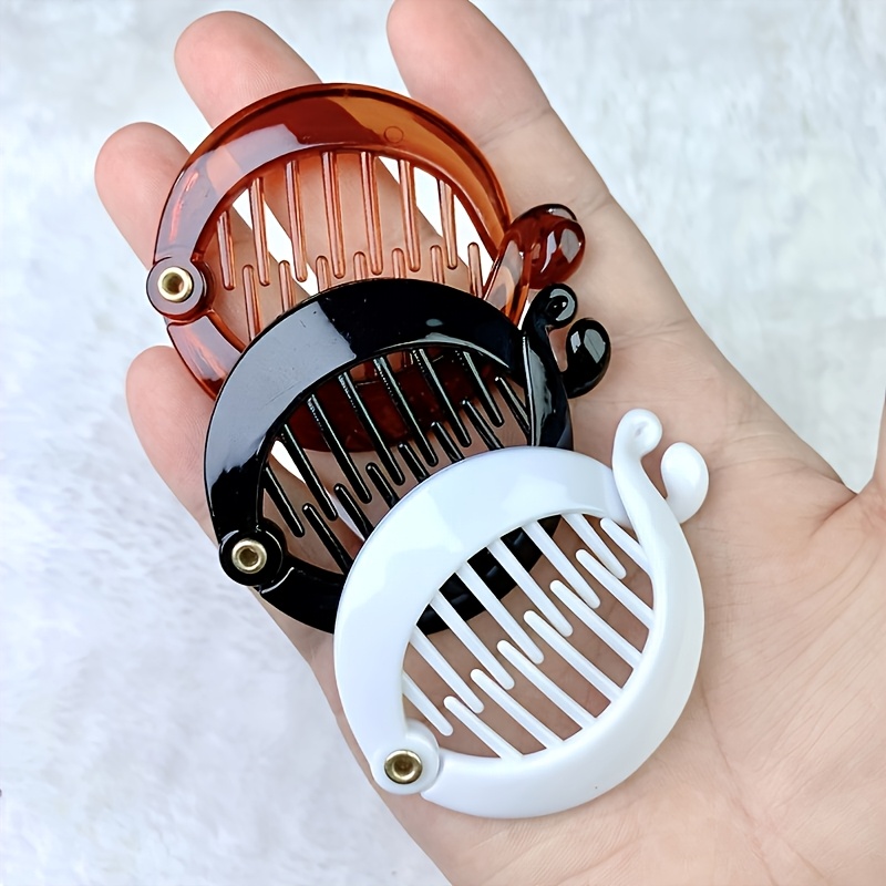 TEMU 3pcs Round Banana Hairpin, Simple Fish Clip, Strong Fixed Non-slip Plastic Fish Claw Clip, Suitable For Fashionable Ponytail And Bun, Cute