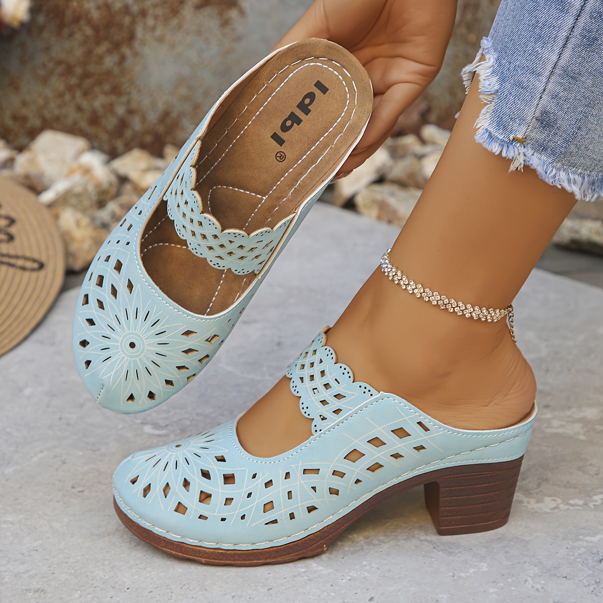womens breathable cutout mules lightweight design for summer   office commutes and   women shoes cn36 eu36 sky blue 7