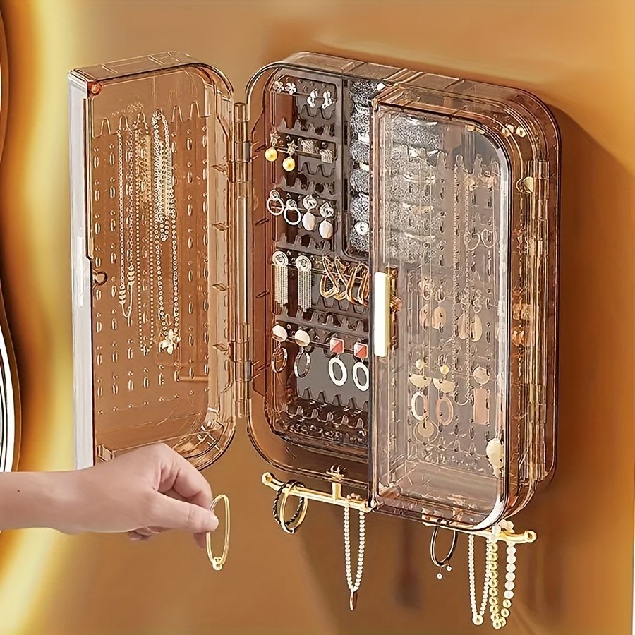 2pcs wall mounted jewelry organizer clear acrylic display case with no tool hanging earring necklace holder modern bathroom bedroom decor space saving jewelry tower for vanity closet earring holder sleek jewelry holder clear acrylic case jewelry organizer for bathroom Product details 0