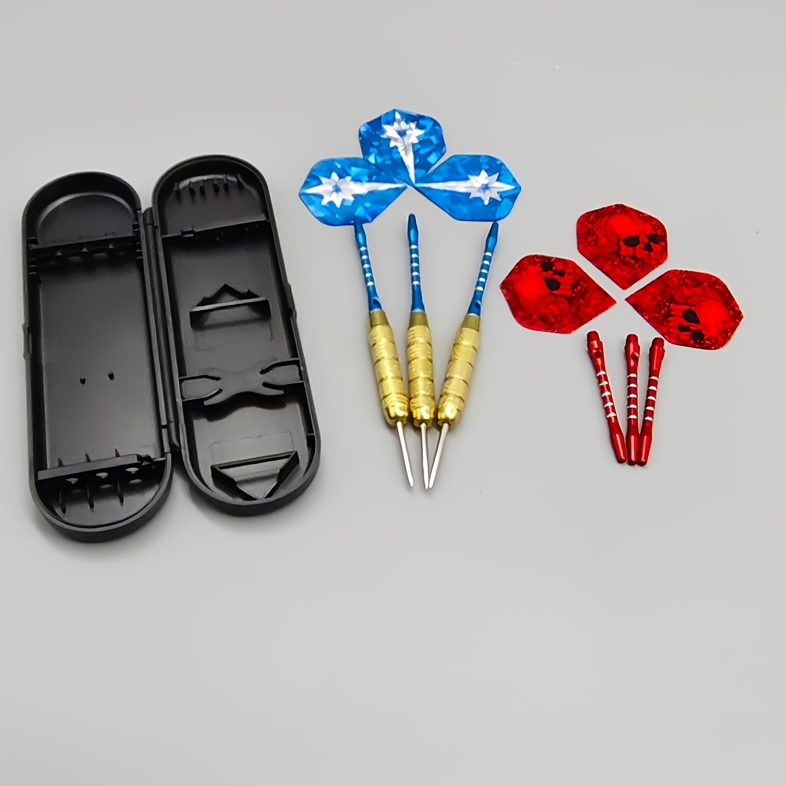 TEMU Dart Set | Stylish Combat Edition With Black, Golden, Blue, And Red Color Blocking. Features A With Anti-slip Texture + Dual Style Dart Flights,