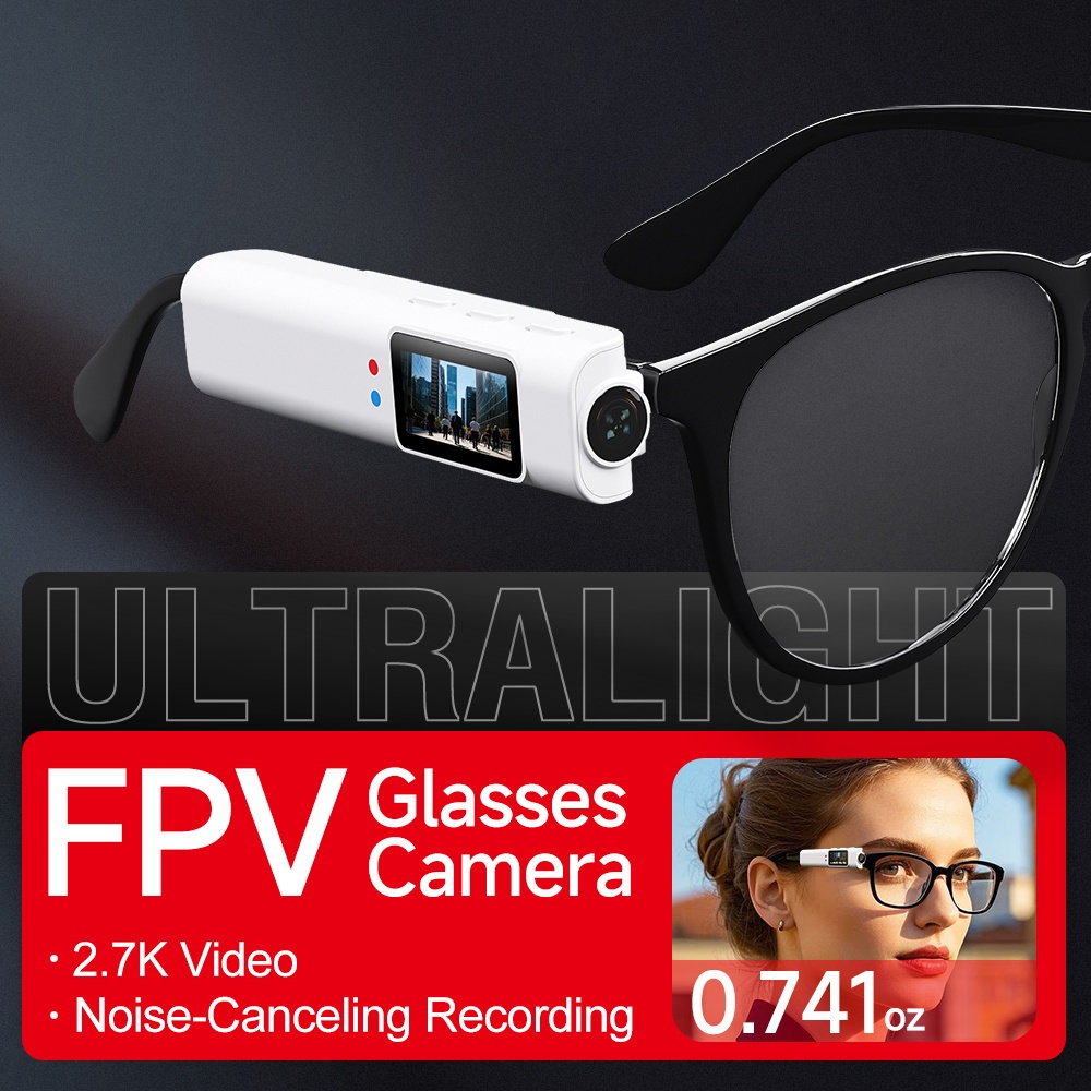 Cámara de gafas portátil First View, cámara de vida 2.7K Ultra HD, fácil de operar, cámara de acción de vídeo y audio, cámara POV portátil, cámara corporal con pantalla, adecuada para grabar la vida, montar, viajar, apta para principiantes