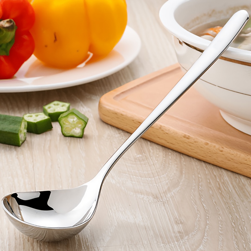 

[1pc Stainless Steel Soup Ladle] Stainless Steel Soup Ladle With Long Handle, Ergonomic, Sturdy Kitchen Spoon For Soup, Stew, Hot Pot, And Cooking