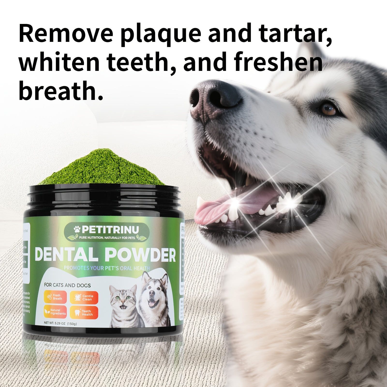 PETITRINU Original Dental Powder | Unflavored, Natural Oral Care for Cats & Dogs, Polyethylene Material