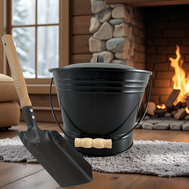 TEMU Ash Bucket Set With Lid And Shovel, Fireplace Tool Ash Bucket, Cleaning Ash Bucket For Stoves, Fire Pits, Fireplaces And Barbecues, Suitable For