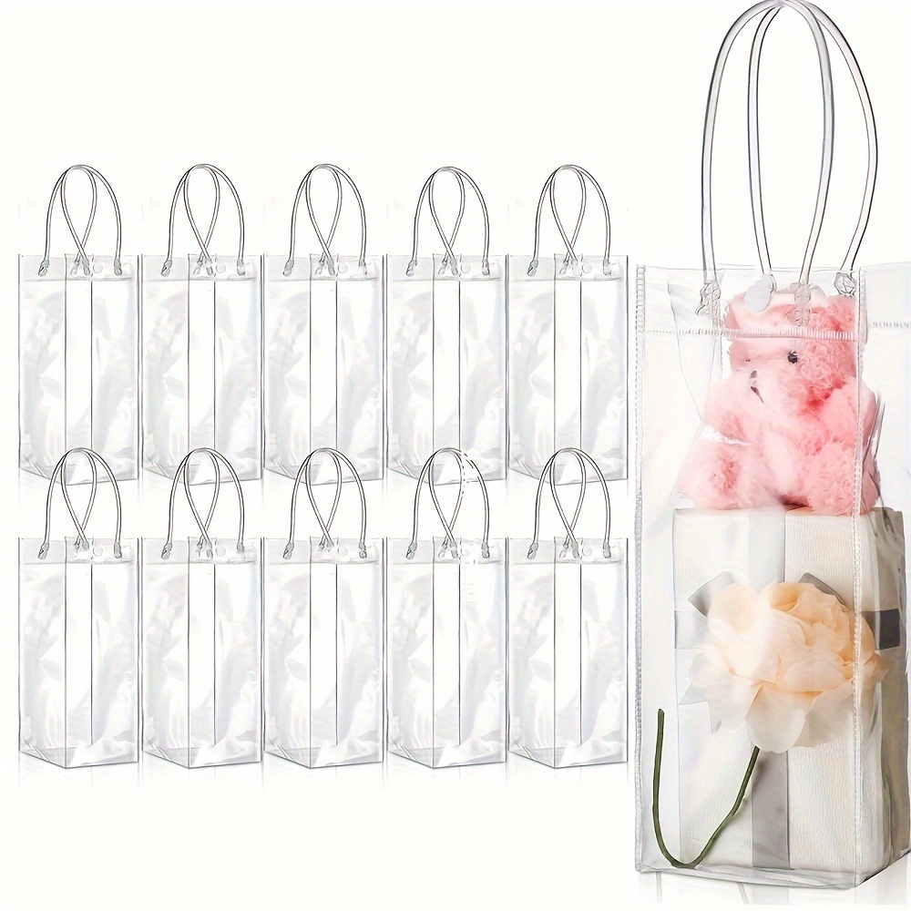 

25pcs Clear Plastic Gift Bags Handles - Pvc For Jewelry Display, Arrangements, Wedding & Favors - -free, Bag Set