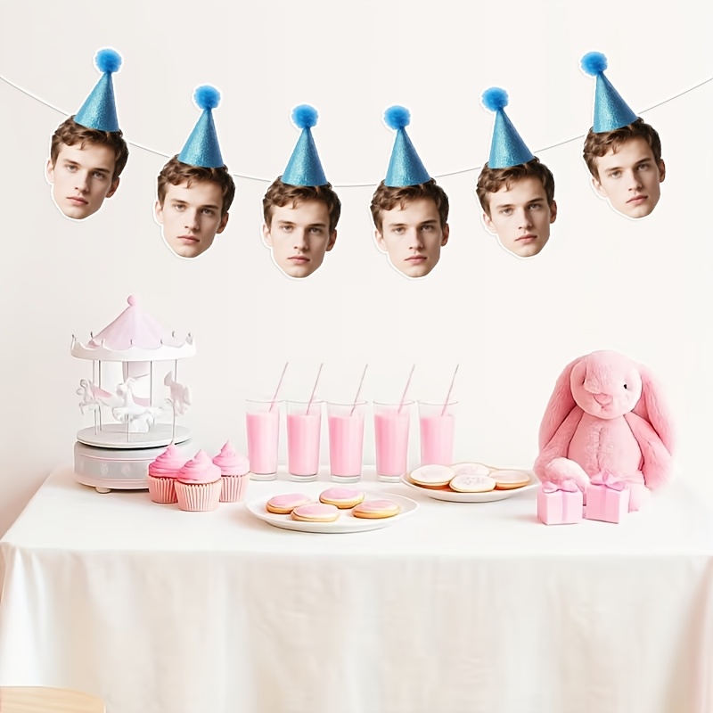 6pcs Custom Photo Face Banner with Party Hats