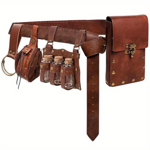 item picture 5pcs vintage medieval viking waist bag set with faux and buckles ideal for halloween cosplay and role playing halloween costume accessory vikinginspired design durable faux viking accessories