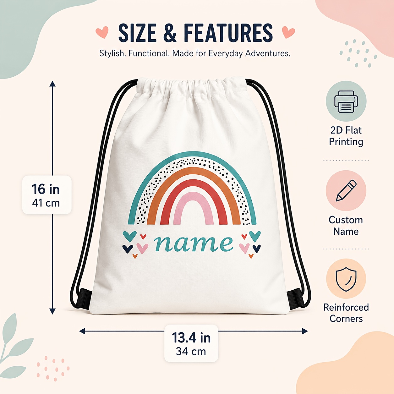 TEMU Borsa da viaggio personalizzata con coulisse, borsa portaoggetti fitness regolabile, separazione scarpe, regalo di compleanno, per il a scuola