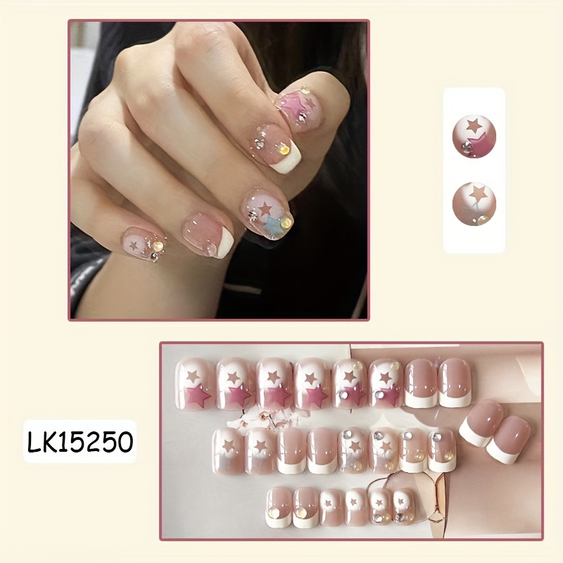 TEMU 24pcs Diamond Art Press-on False Nails With 1pc Tape & 1pc Nail File