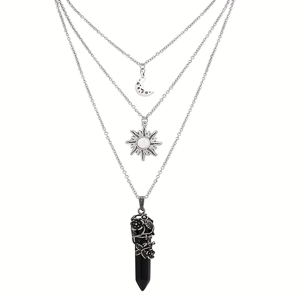 Image of Gothic Crescent Necklace, Sun Heart Choker Necklace, Women's Jewelry Gifts For Halloween And Christmas
