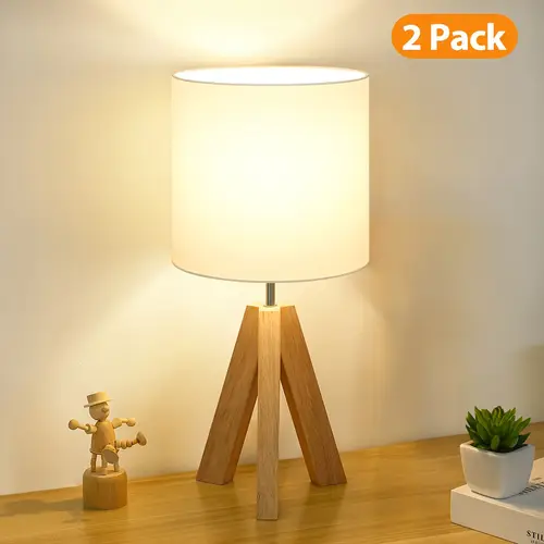 set of 2 small table tripod table lamp with white fabric shade cute boho nightstand lamp minimalist desk lamp for bedroom living room office dorm