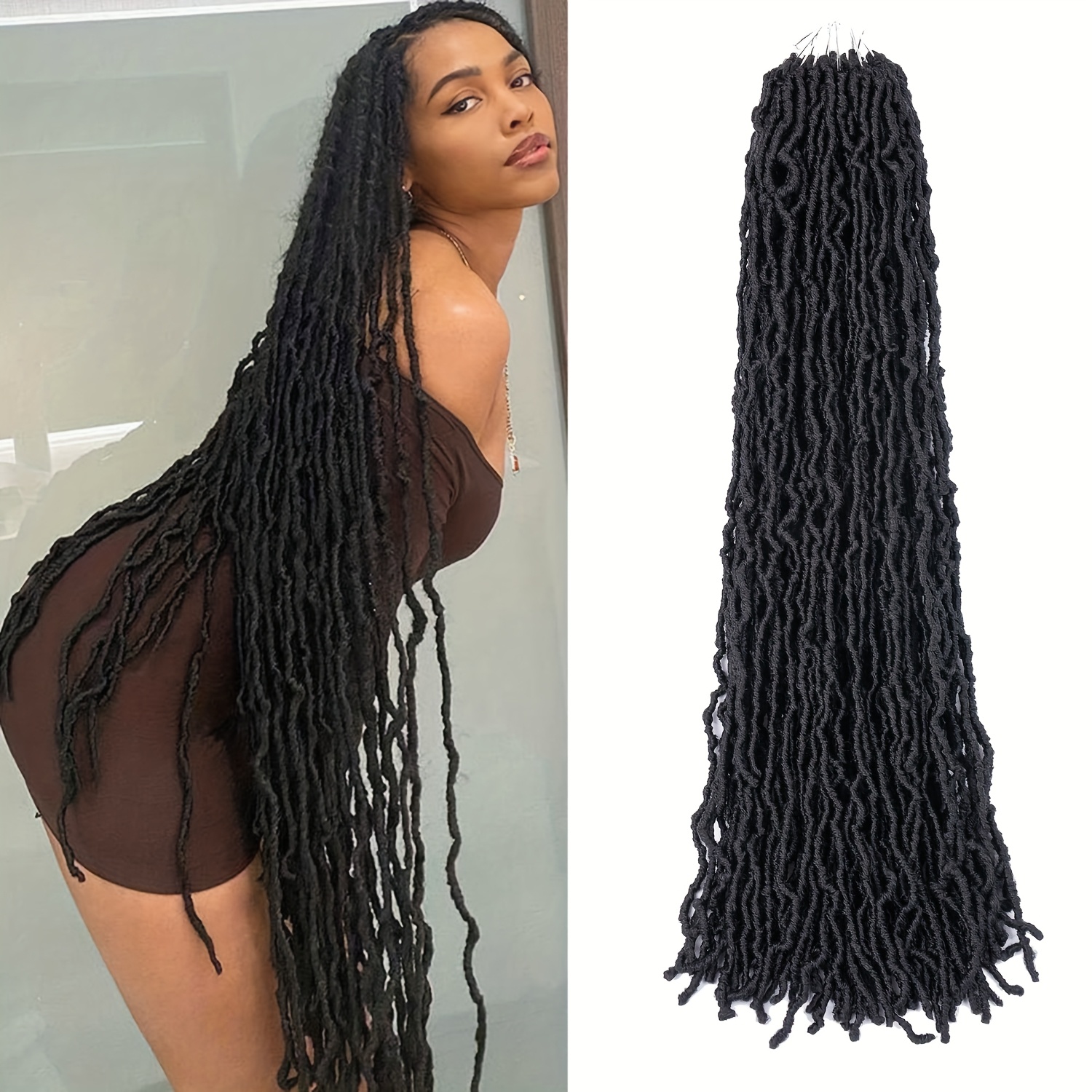 1 peça de Cabelo Crochê Falso de 76.2 cm - Extensões de Locs de Deusa Pré-Lacadas para Ondas Macias e Encaracoladas, Textura Natural para Trançados, Cabelo Crochê Cacheado para Todas as Etnicidades