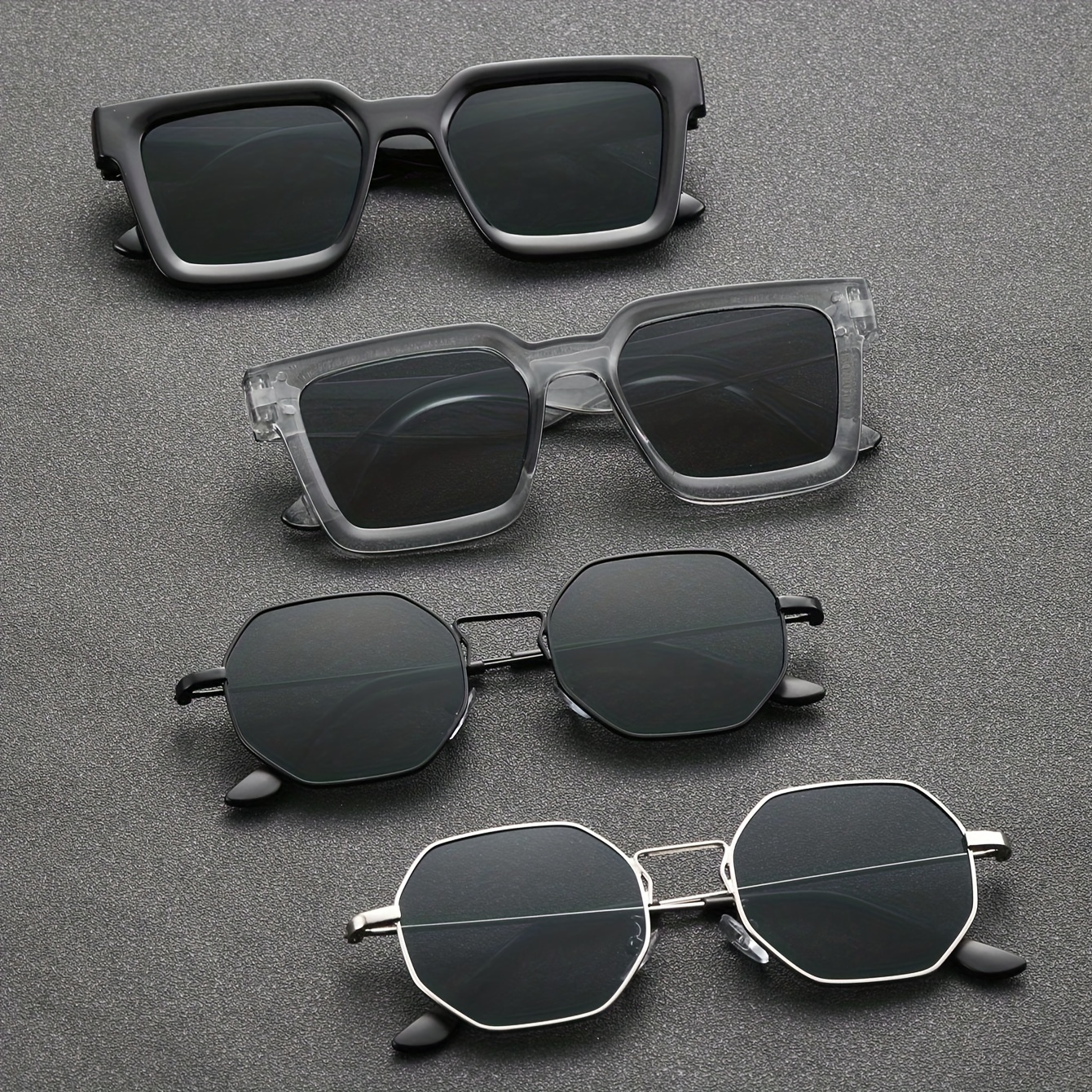 

4 Pairs Of Men's Metal Geometric Square Frame Fashion Fashion Glasses Suitable For Outdoor Leisure, Handsome And Versatile Shooting Accessories