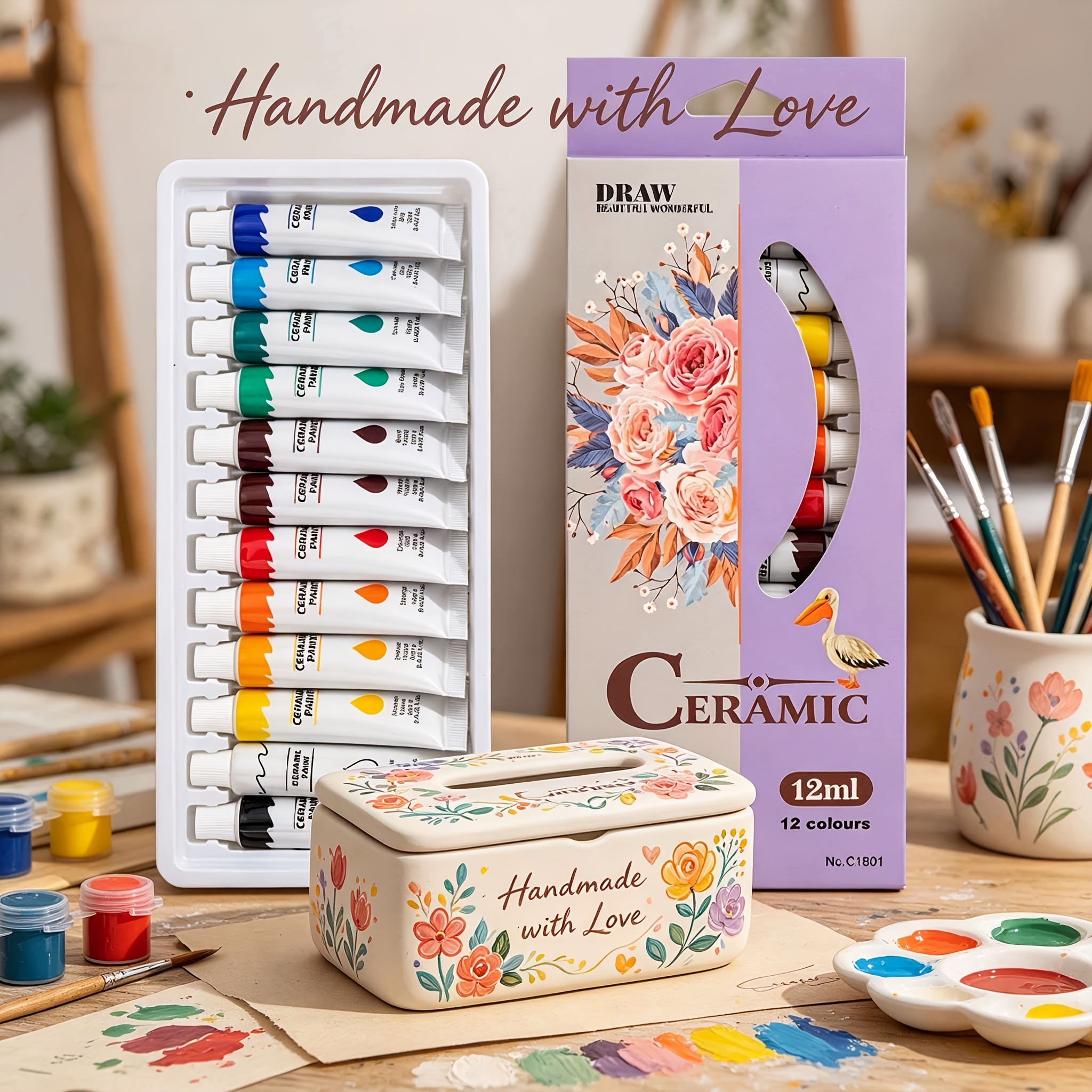 12 colors ceramic paint set 12ml 0 4oz vibrant ceramic paint non toxic and rich pigments suitable for porcelain glass china canvas perfect ceramic paint set for artists amateur hobbyists and painting