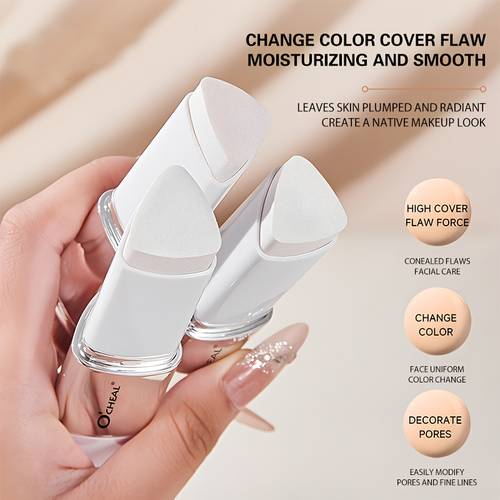 2 in 1 color changing foundation stick 3 color foundation stick with brush waterproof sweatproof buildable coverage light dark long lasting wear light beige natural hydrated nude look multi functional foundation
