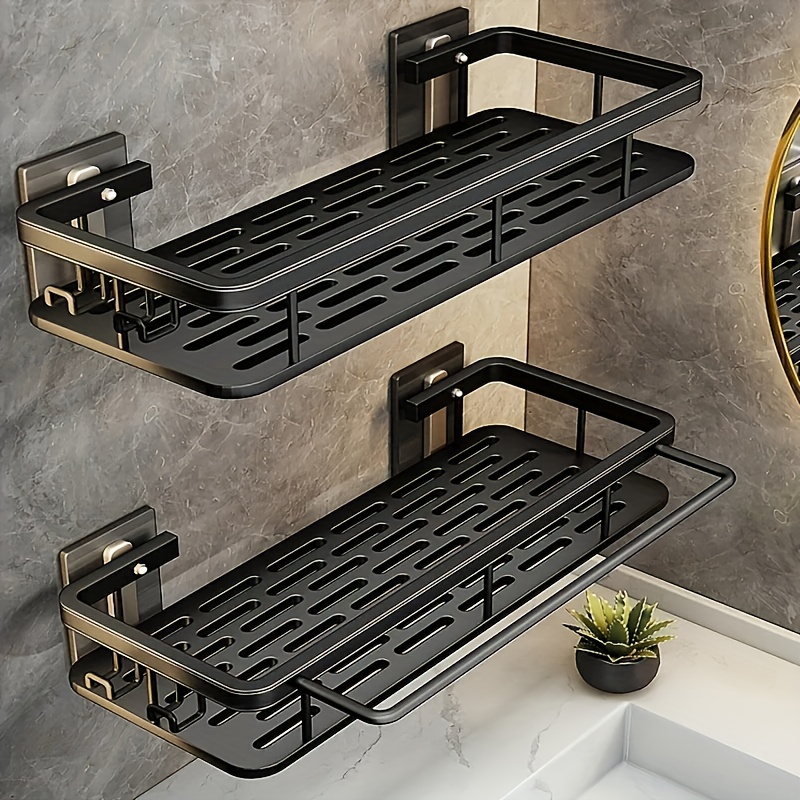 TEMU 2pcs Stainless Steel Shower Caddy Racks - Rust-resistant Wall-mounted Bathroom Organizer With 2-tier Shelves, Space-saving Corner Storage For Shower & Bathtub Accessories (black), Shower Caddies