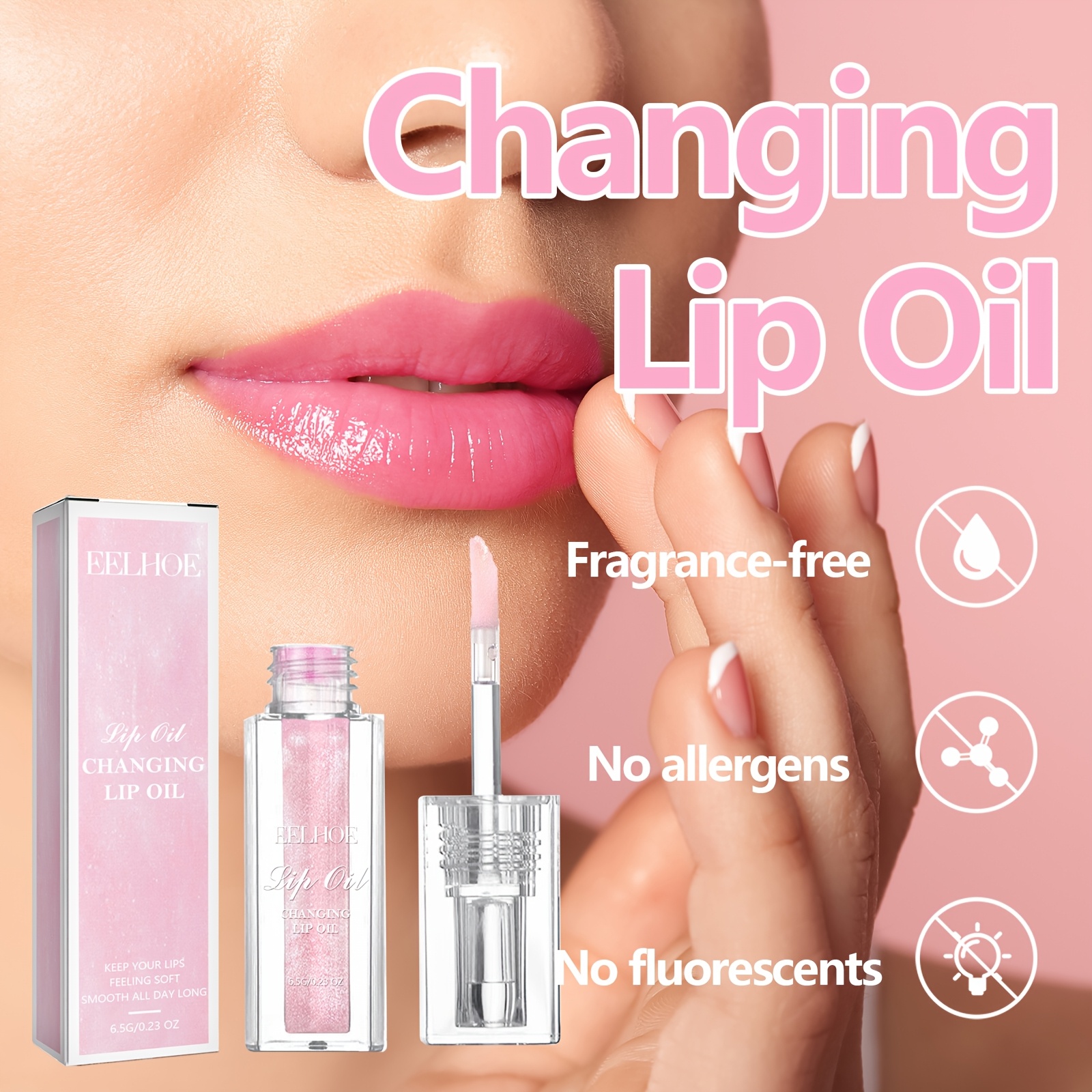 Lip Oil] Moisturizing Lip Care - Rose Extract, Vitamin E, Plumping & Softening for Dry Lips, 1 Package