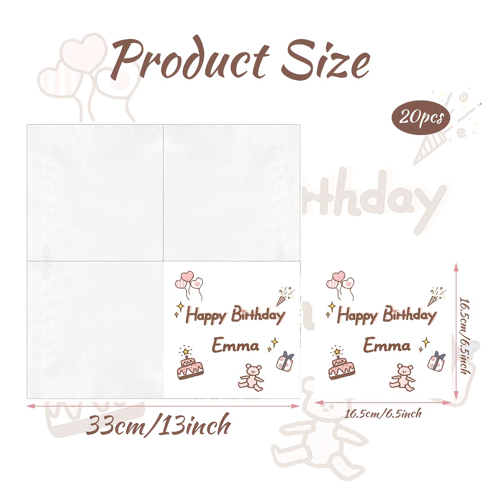 TEMU Personalized Custom Name Napkins Suitable For Birthdays - Hand-painted Suitable For Age Groups, Light -brown With Name/text/number/, Girly Heart