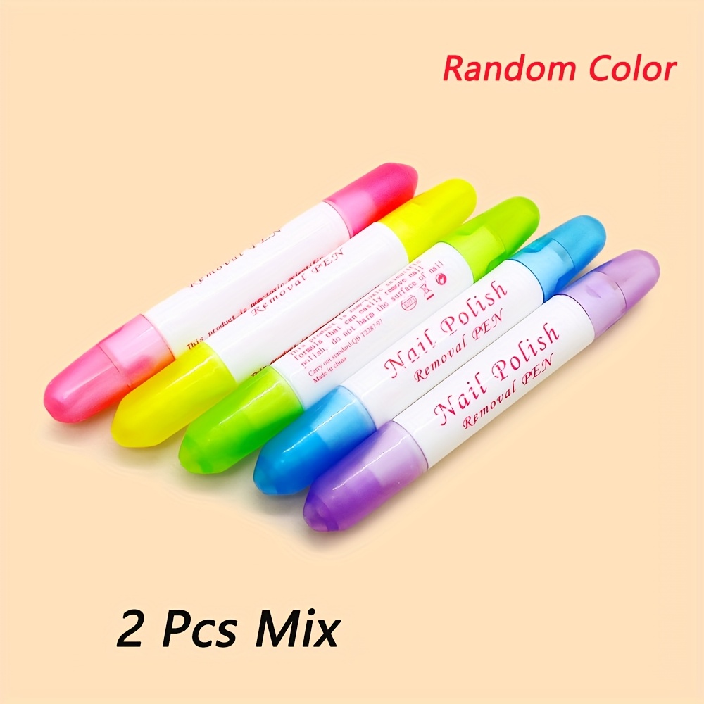 2pcs/set Hypoallergenic Nail Polish Remover Nail Edge Cleaning Pen Replace With A Replacement No Alcohol Nails Art Auxiliary Cleaning Tool Random Color