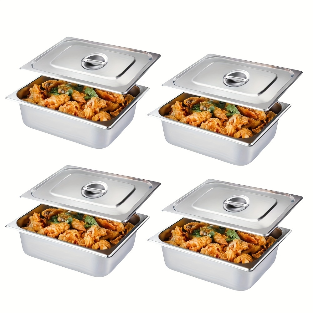 

4 Pieces Stainless Steel Serving Trays With - Commercial Buffet Trays For Restaurants And Catering - No Power Required - High-quality Stainless Steel