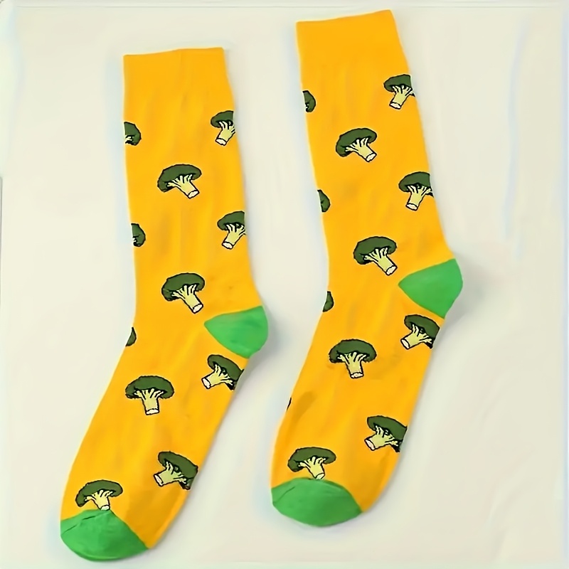TEMU Pair Of Men's Fashion Cartoon Broccoli Pattern Casual Socks, Comfortable And Breathable