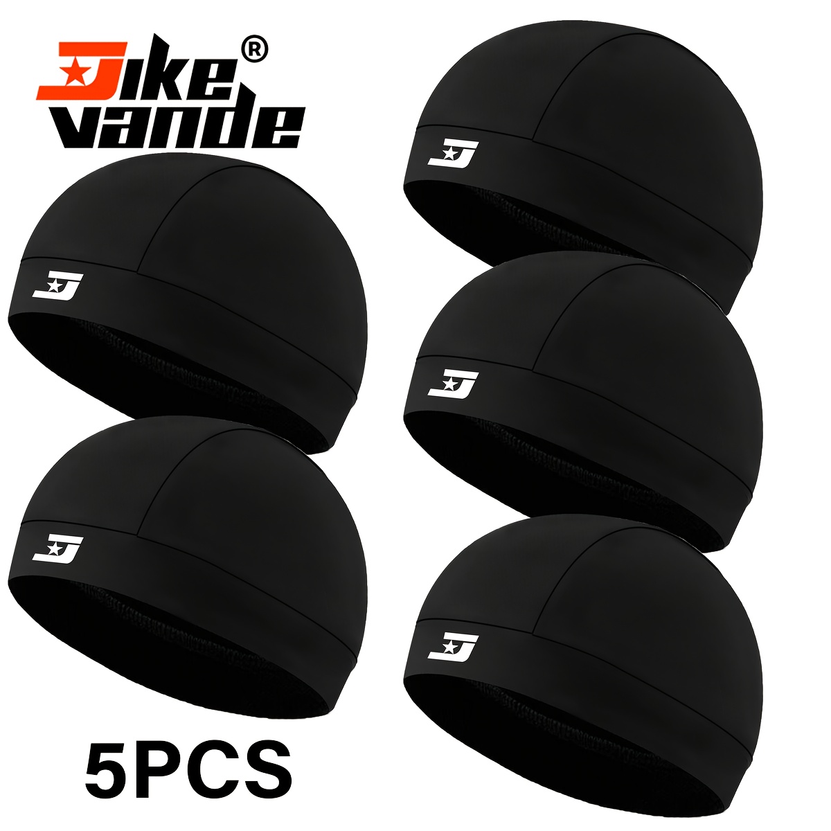 TEMU 1/2/5pcs Skull Liners - Cooling Breathable Textile Material, For Men And Women, Black With White Logo, Ideal For Welding, Cycling And Outdoor