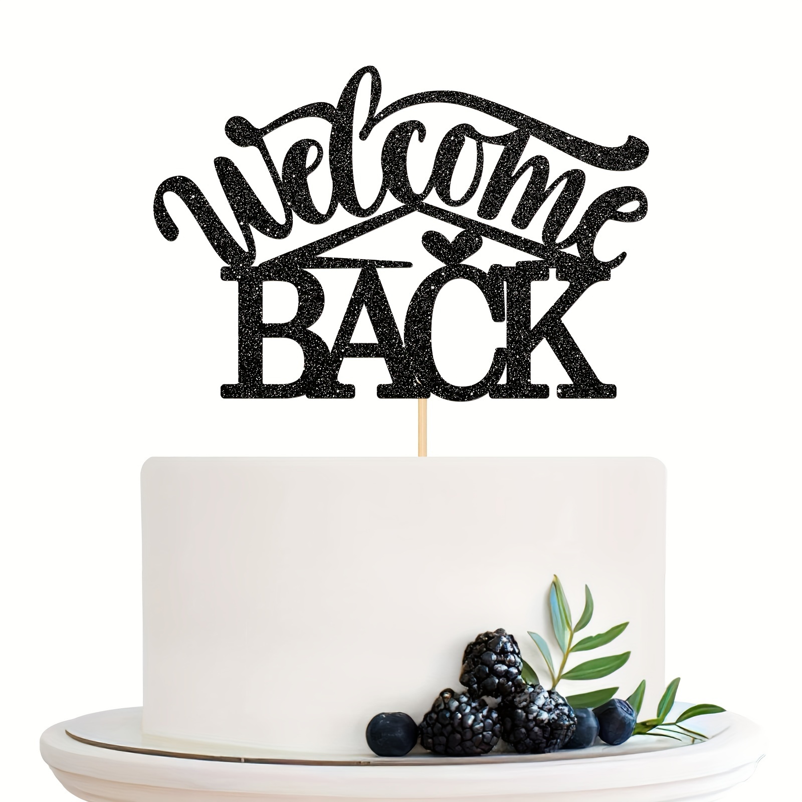 1pc Black Sparkling "welcome Back" Cake Topper For Homecoming, Back-to-school, Christmas, Birthday, And School Cake Decorations