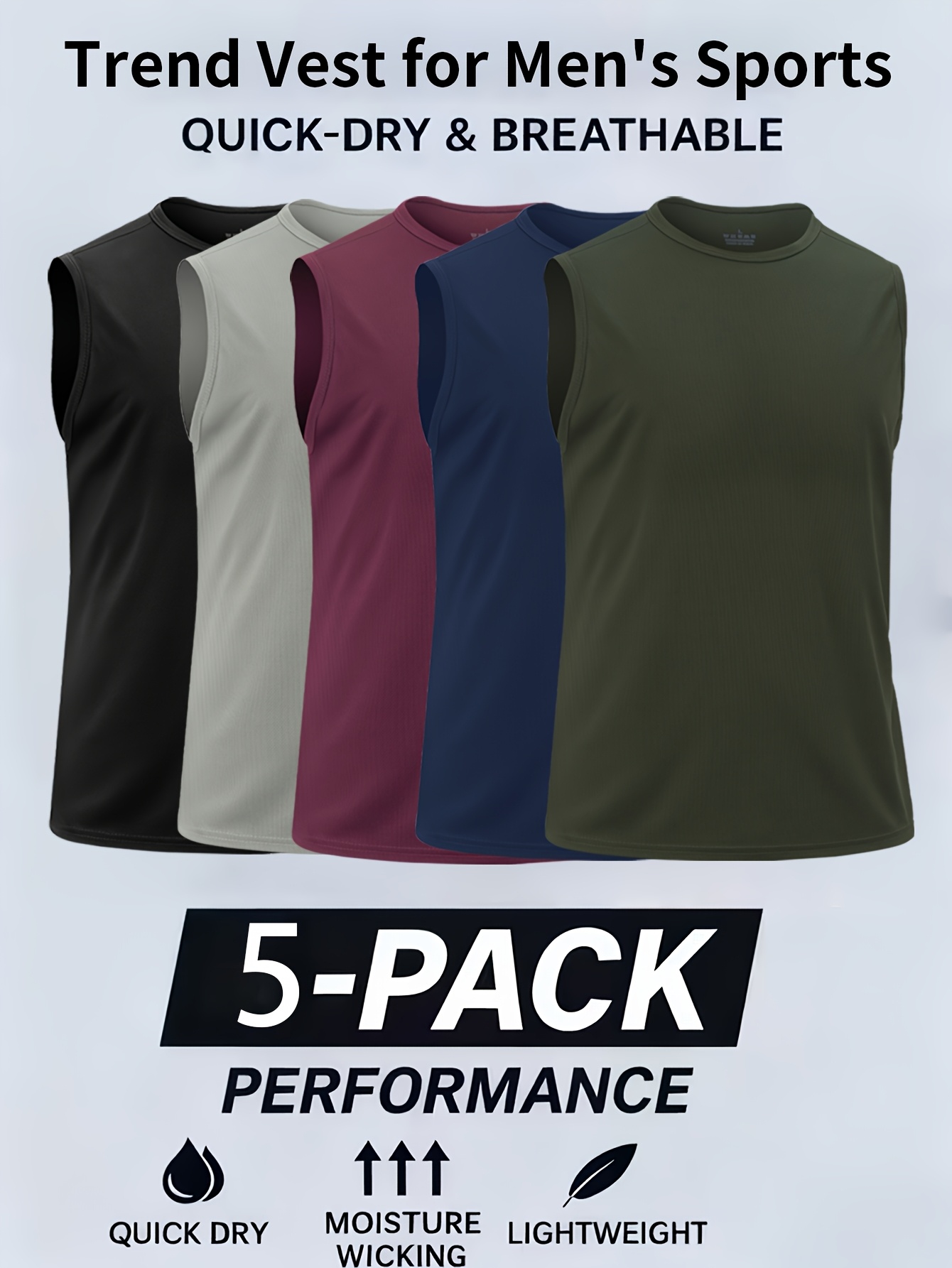 5pcs mens quick dry breathable sleeveless tank moisture wicking athletic shirts suitable for fitness gym running training casual wear ultra light thin t shirts for year round use machine washable solid color round neck