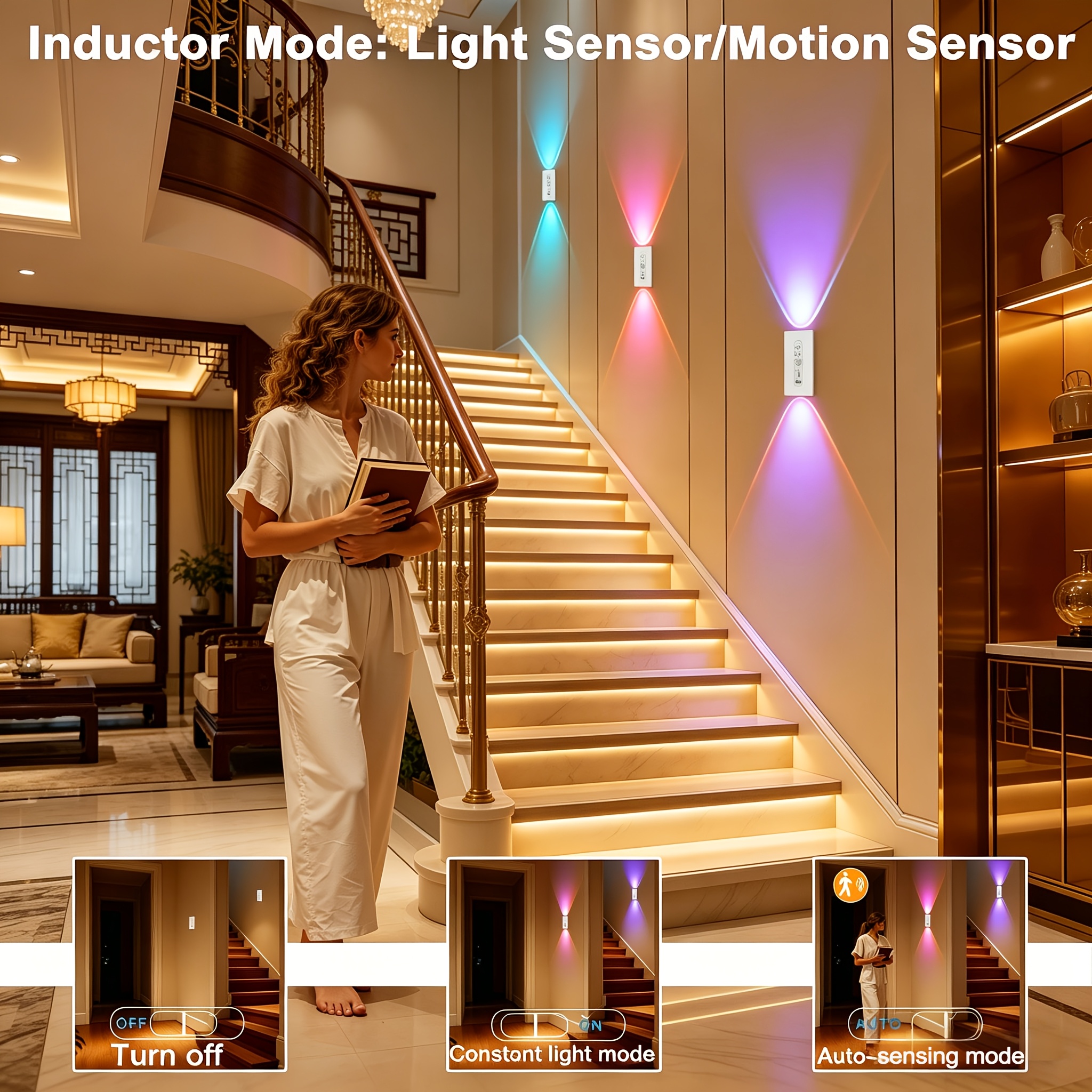 7 Color Rechargeable Motion Sensor Wall Light for Living Room
