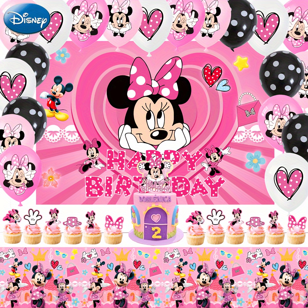 

35pcs/set Disney Cute Pink Balloon Set Birthday Theme Decorative Balloon Festival Party Supplies Including Cake Tops, Paper Cups, Cake Decorations, Balloon Background Fabric And Tablecloth