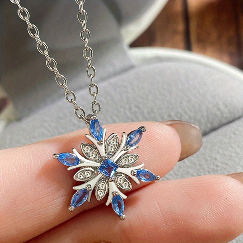TEMU Blue Snowflake Pendant Necklace For Women, Elegant Christmas Snow Jewelry, Stylish , Exquisite Fashion Christmas Ornament, High-quality Jewelry