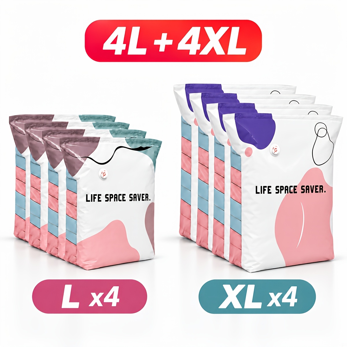 TEMU 8pcs Extra-large Compression Bags, Press-to-seal, Pump-free Heavy-duty Vacuum Bags, Space-saving, Suitable For Clothing, Blankets, Travel,
