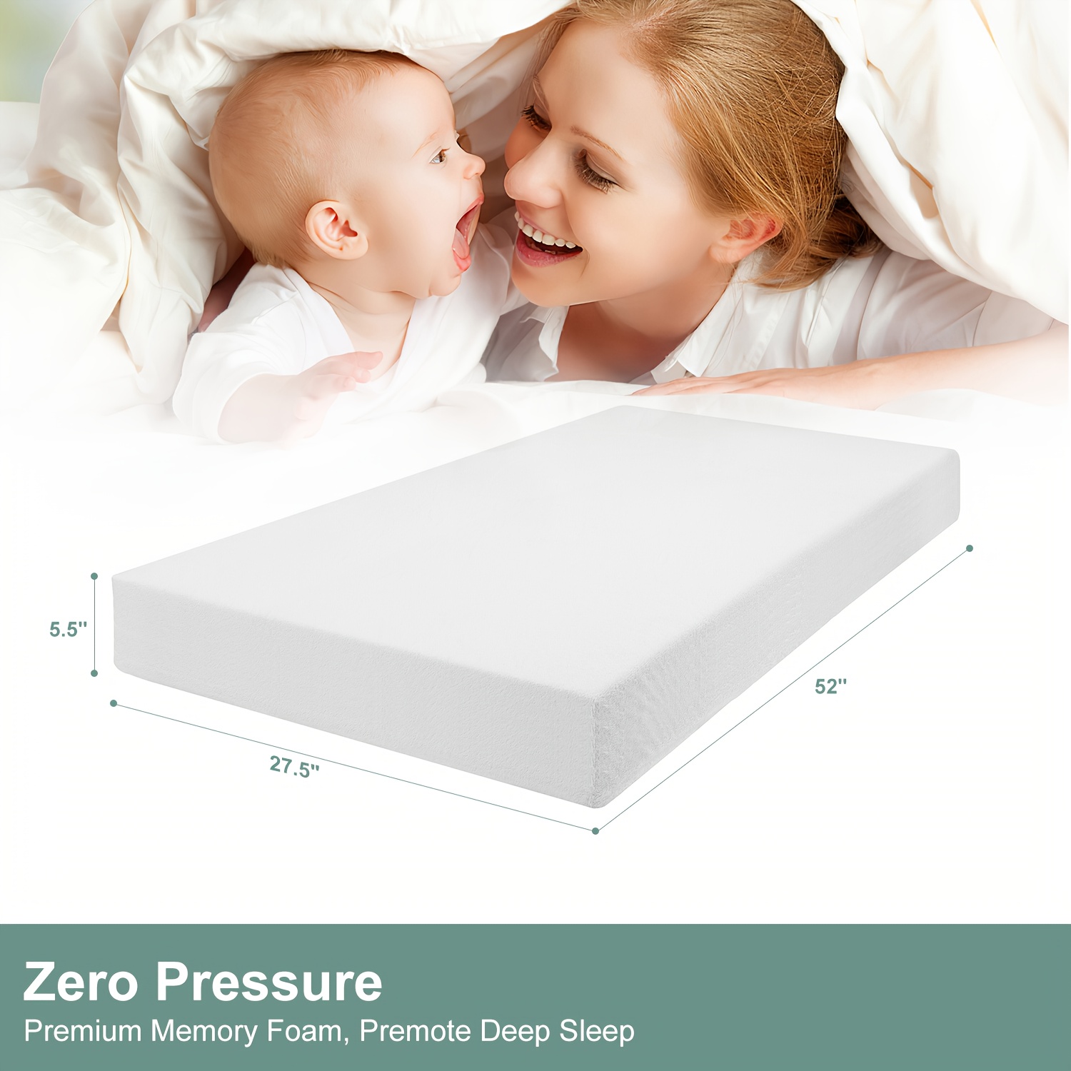 TEMU Memory Foam Crib Mattress With Waterproof Cover - Standard Size (52"x28" Or 38"x26") & 2.25" Thick, Machine Washable White Mattress For Crib &