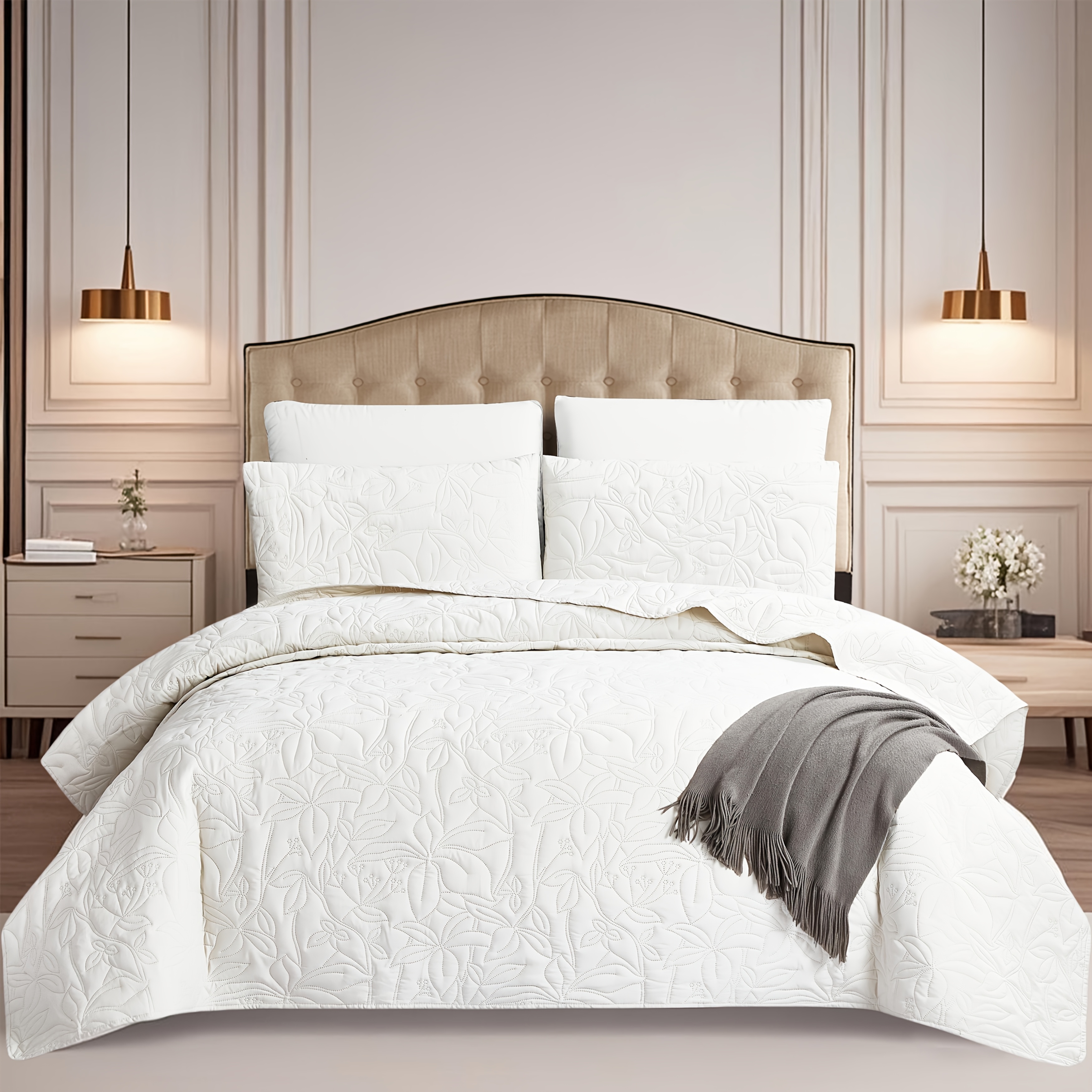 juego de cubrecama de 3 piezas con estampado floral ultrasónico,   1 cubrecama y 2 fundas de almohada, ideal para decoración de dormitorio o     en    , esenciales de ropa de cama