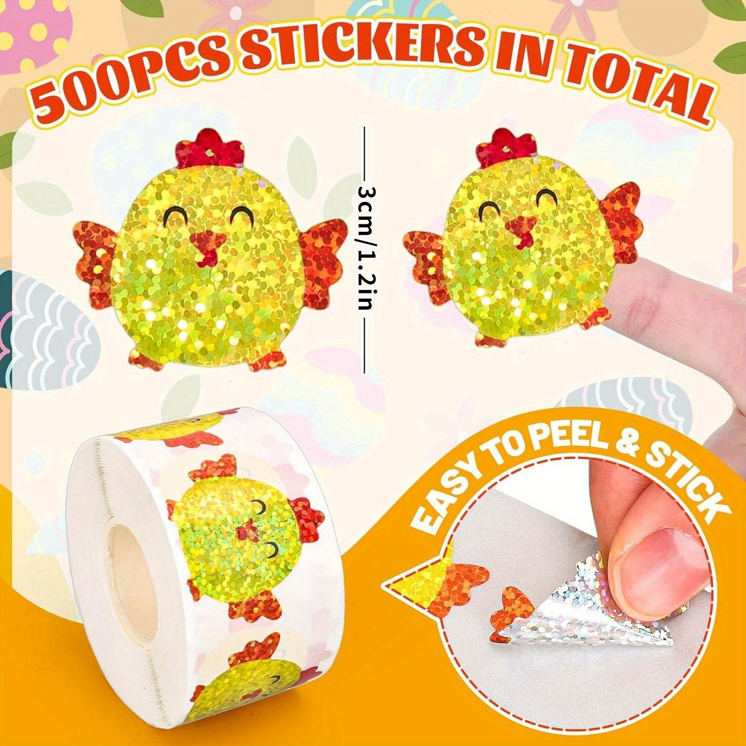 Image of 500pcs Of 1.2 Inch/3 Cm Cute Chick Glitter-shaped Waterproof Stickers, Shiny Adhesive Stickers For Party Envelope Decoration, Packaging Labels, And Behavior Reward Stickers