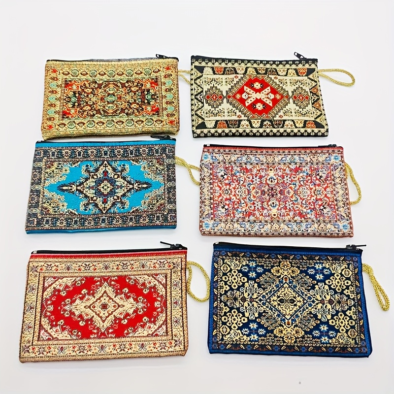 E-shop 3er/4er/6er Set Vintage Münzfächer mit Blumenmuster, Nylon Material Reißverschluss Mode Easy