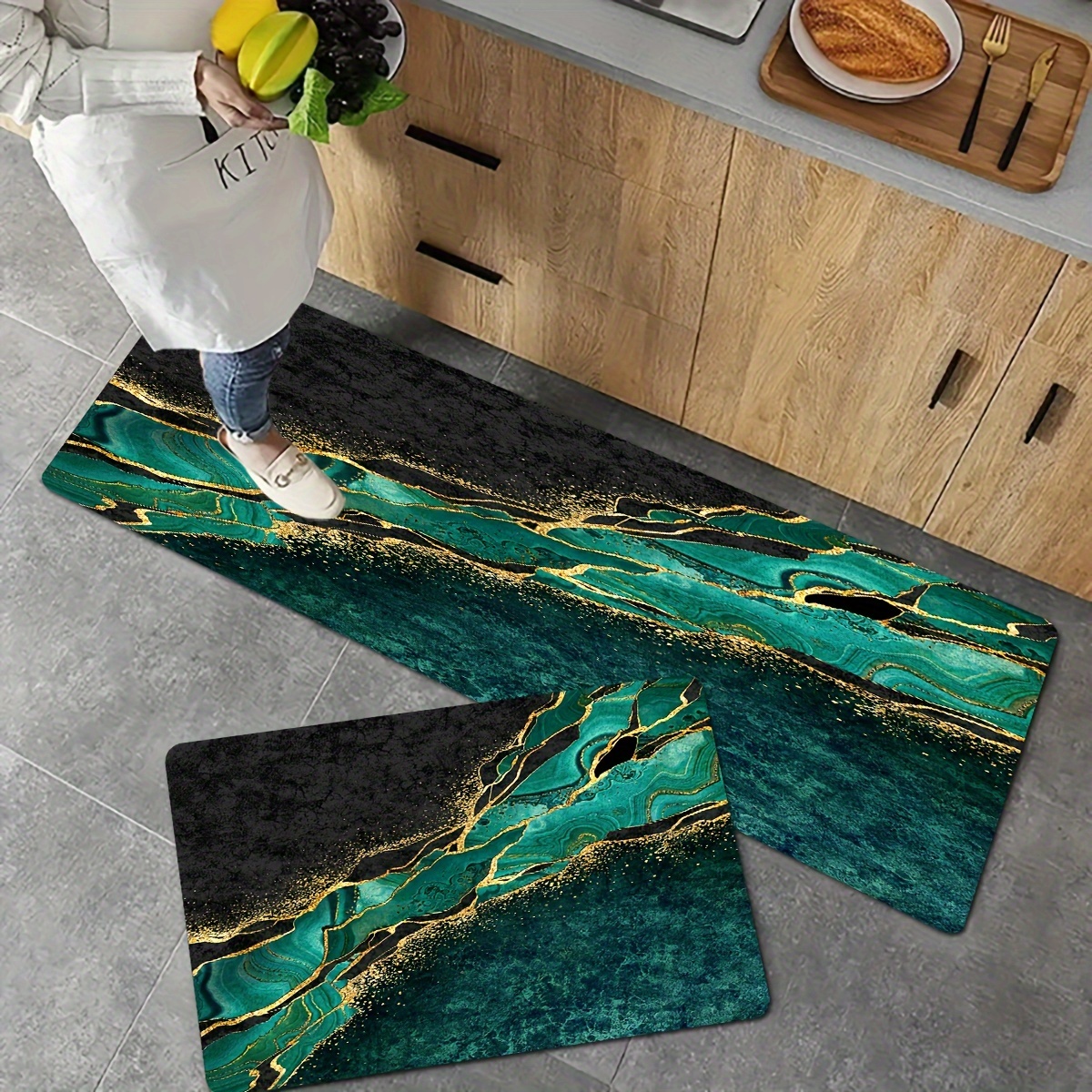 

Chic Marble Bath Mat - Fade-resistant, Non-slip Polyester Rug For Kitchen & Bathroom, Bathroom Rug