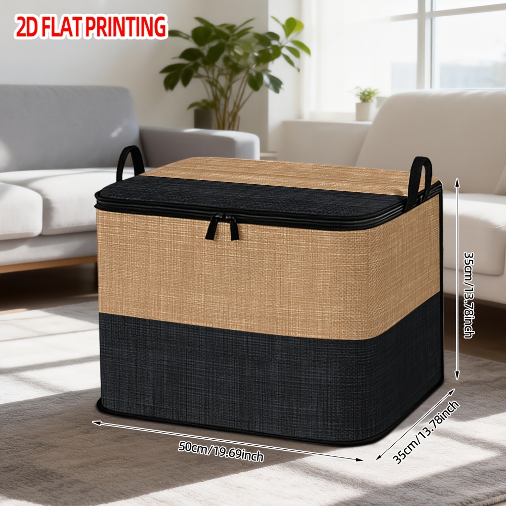 TEMU 1pc Cesta de Almacenamiento de Poliéster con Estampado de Rayas Beige y Negro | Organizador con para Lavandería, Decoración Navideña, Mantiene