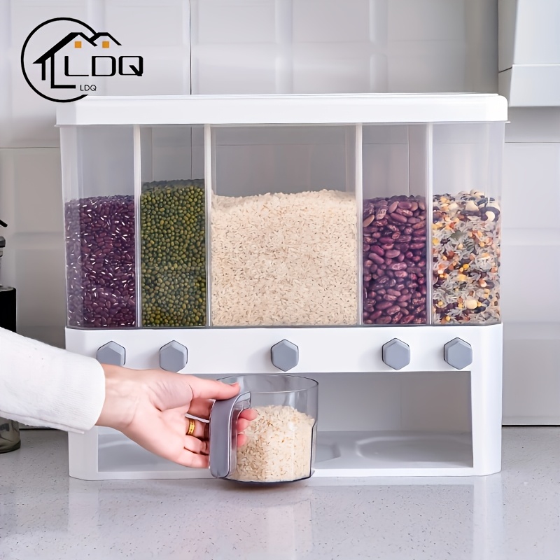 

Ldq 1pc Space-saving Plastic Sealed Grain Storage Container With Measuring Cup For Organized Kitchen